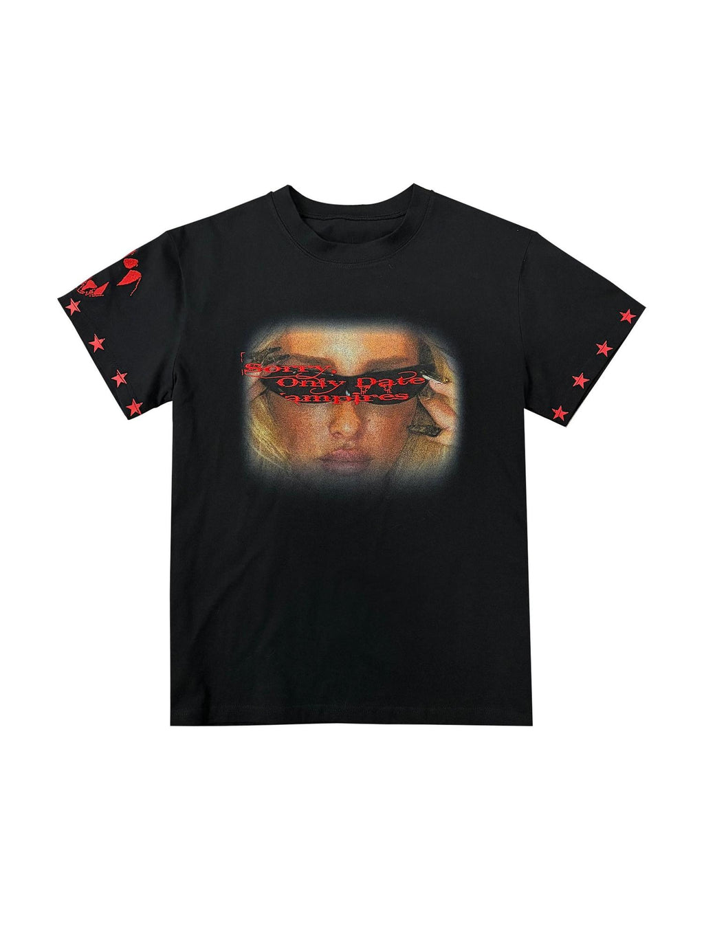 PAIKI 100% Cotton Star Digital Print Unisex Crewneck Black Short Sleeve T-Shirts