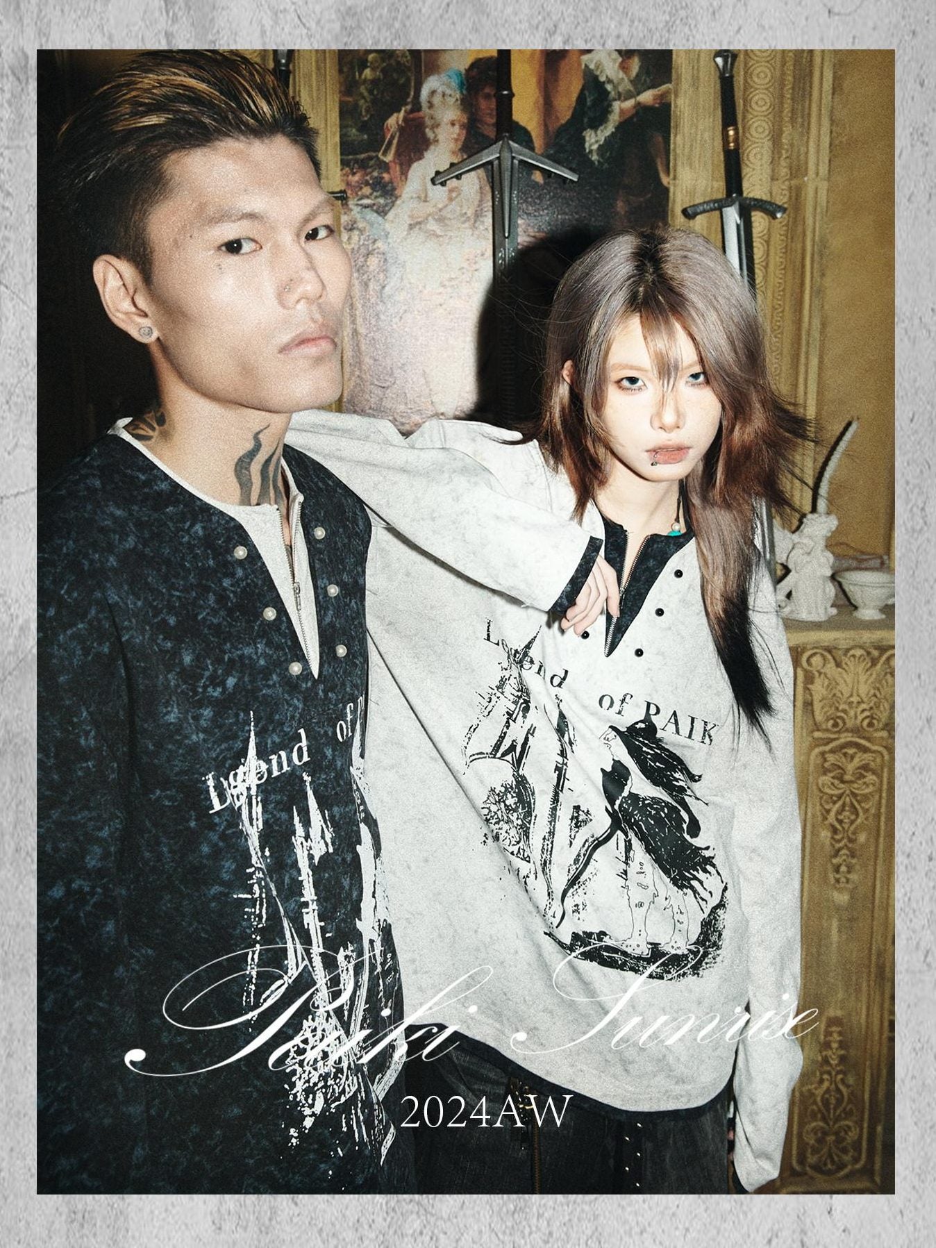 PAIKI 100 Percent Cotton Loose V-neck Pullover Button Graphic Unisex Black Sweatshirts