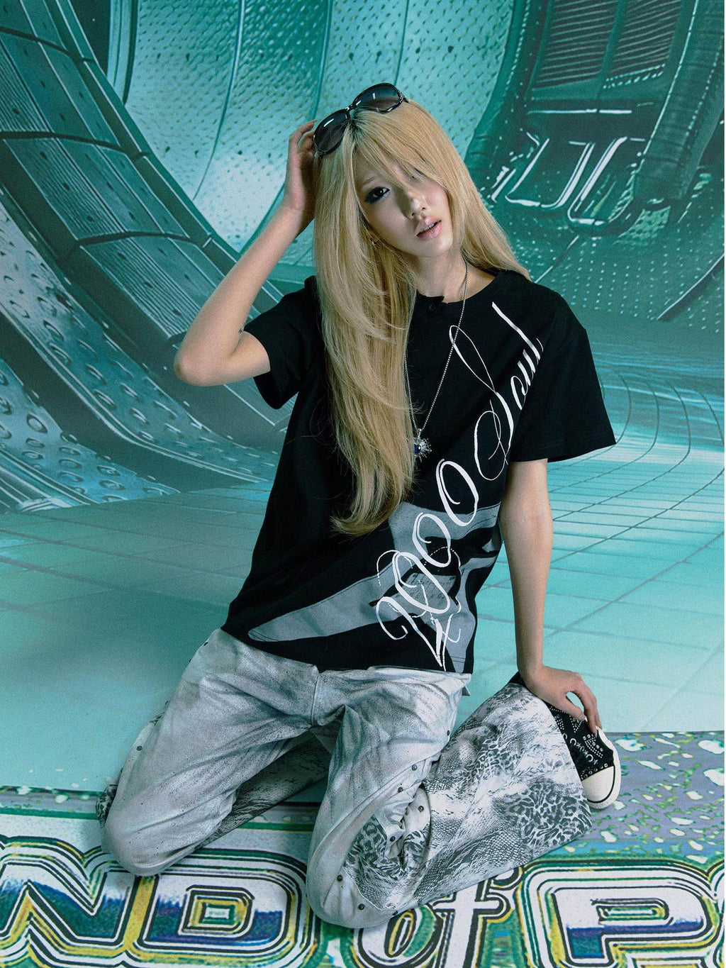 PAIKI 100 Percent Cotton Sorona Rock Print Asymmetric Neck Unisex Short Sleeve T-Shirts
