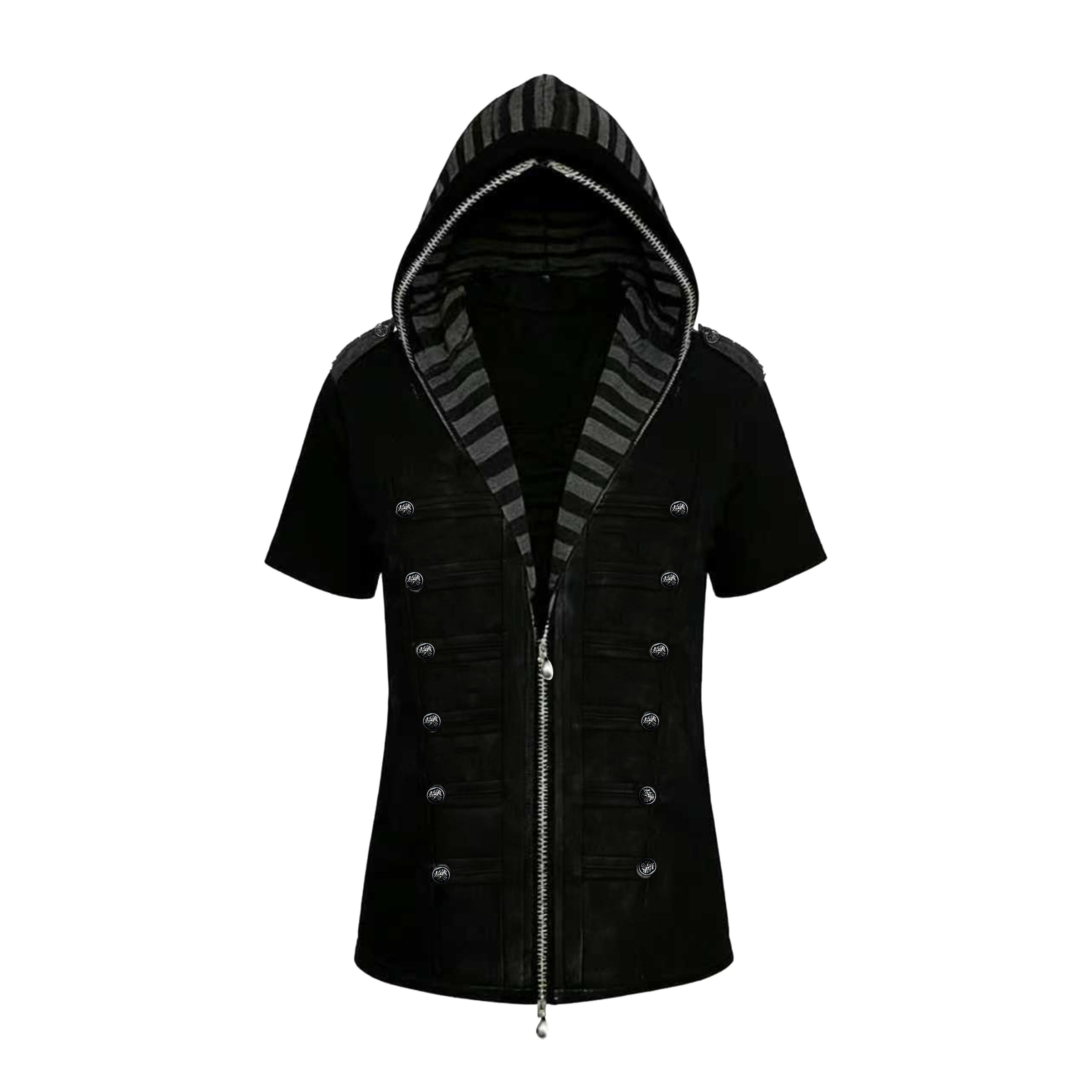 PAIKI_3D_Sorona_Slim_Fit_Punk_Zip_Hood_Stripe_Unisex_Black_Short_Sleeve_T-Shirts_MISSTT