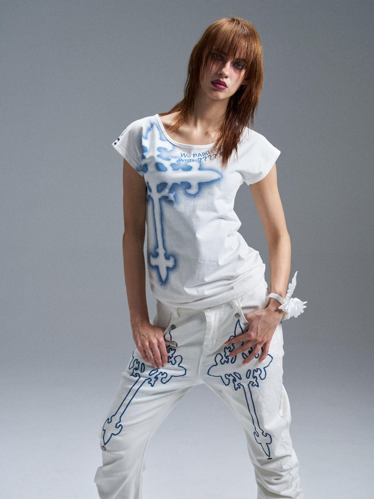 PAIKI Angel Cross Letter Print Slim Fit Women's Cotton Short Sleeve T-shirts