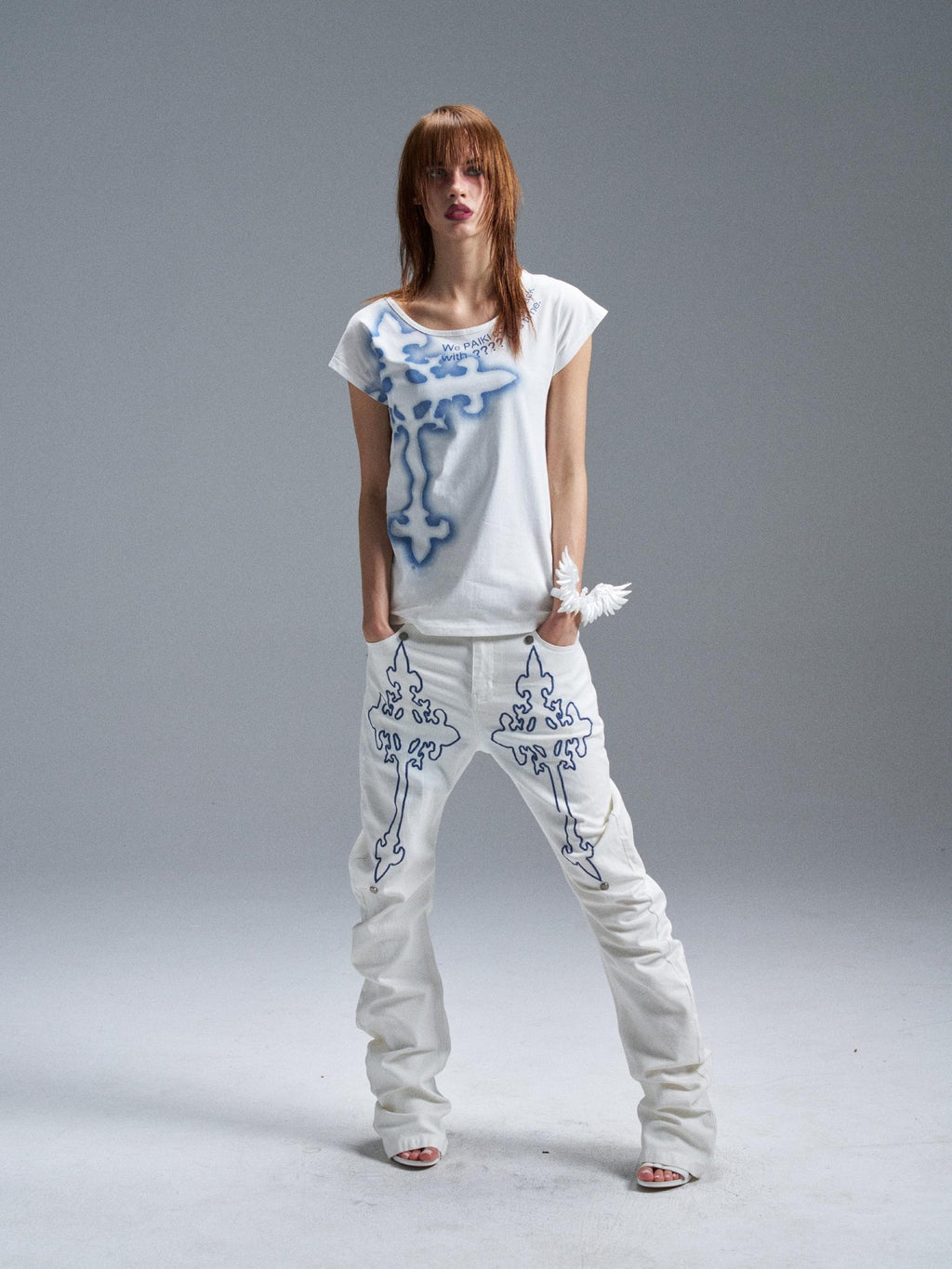 PAIKI Angel Cross Letter Print Slim Fit Women's Cotton Short Sleeve T-shirts