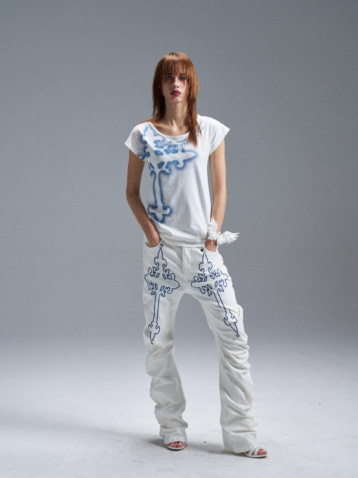 PAIKI Angel Cross Letter Print Slim Fit Women's Cotton Short Sleeve T-shirts
