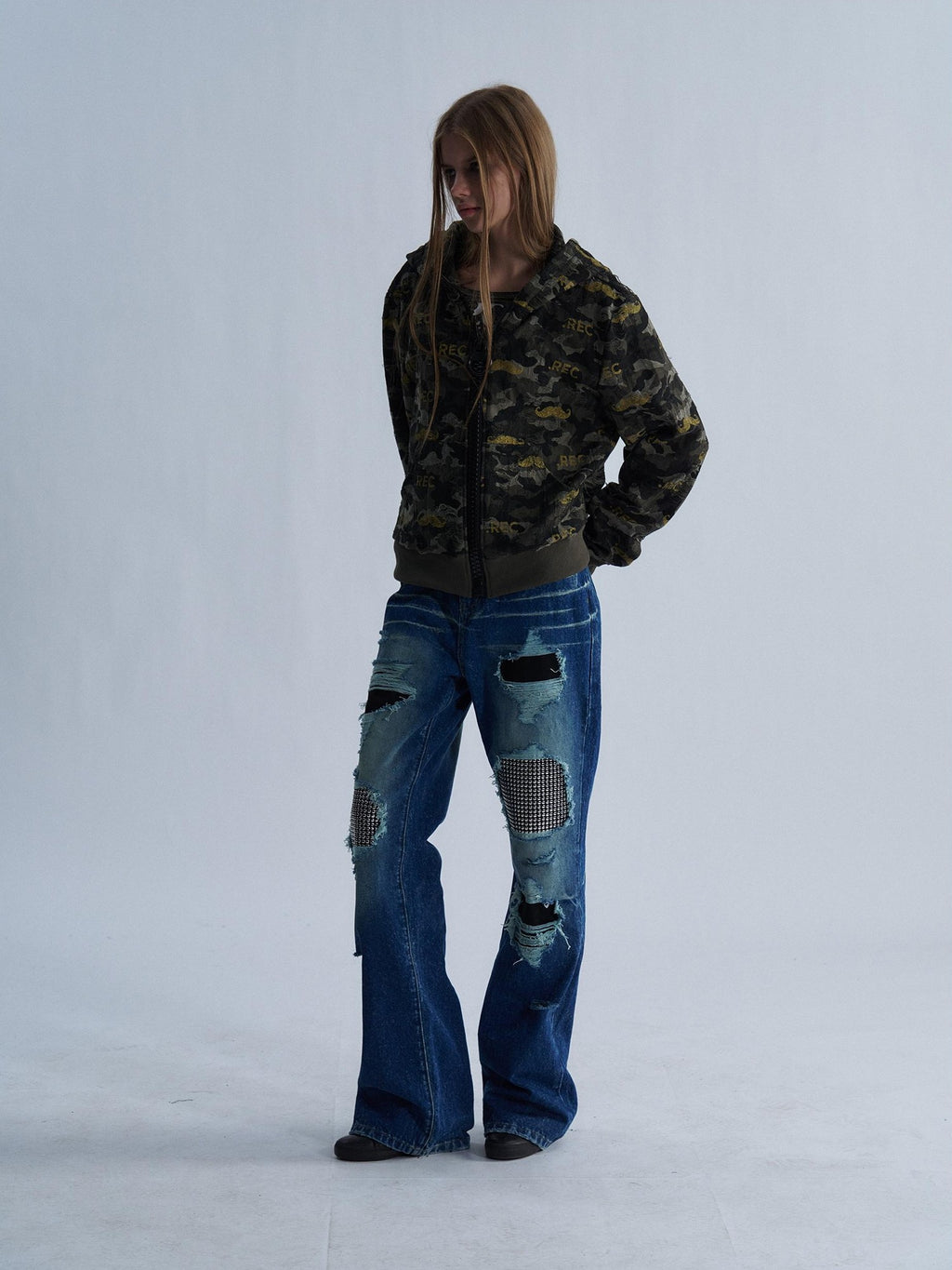 PAIKI Beard Allover Print Polka Dot Camo Star Women's Polyester Zip-up Hoodies
