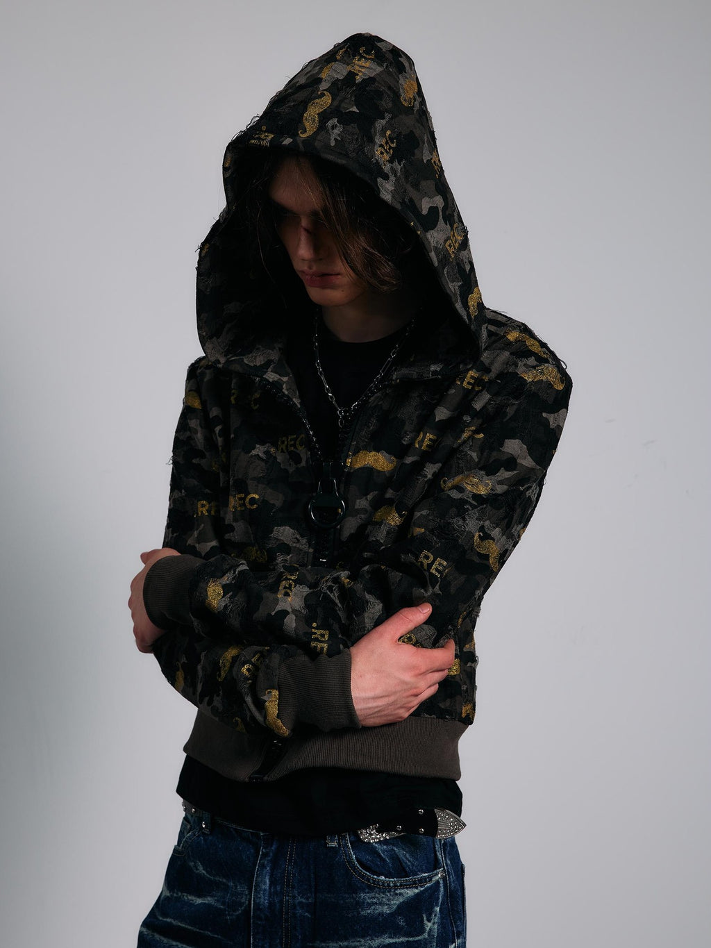 PAIKI Beard Allover Print Polka Dot Camo Star Women's Polyester Zip-up Hoodies