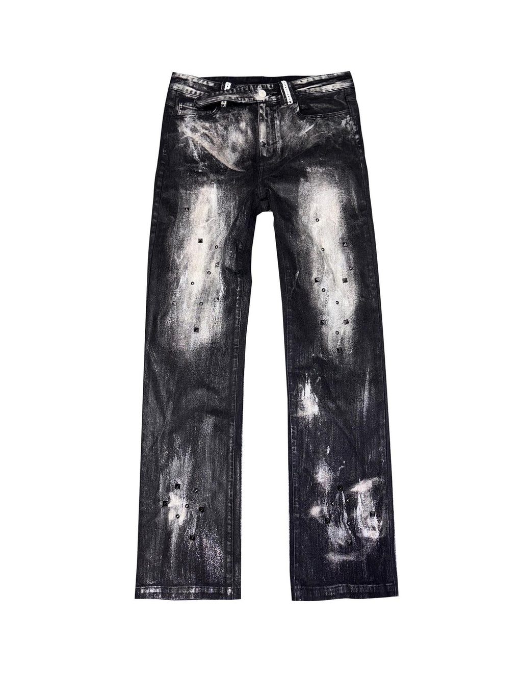 PAIKI Black Washed Distressed Low Rise Slim Fit Slight Stretch Denim Button Fly Straight Jeans