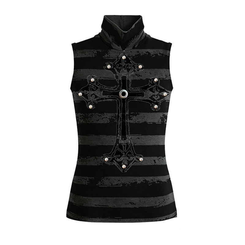 PAIKI_Breathable_High_Stretch_Slim_Fit_Embossed_Lyocell_High_Neck_Men_Black_Tank_Tops_MISSTT
