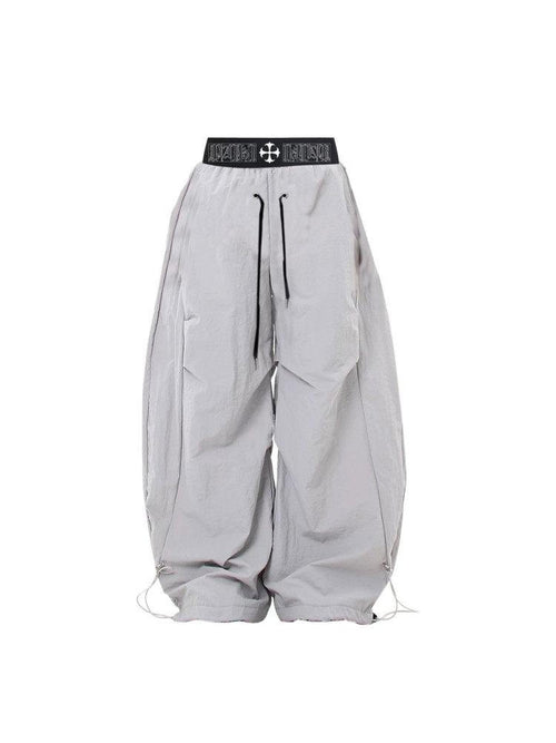 PAIKI Breathable Velvet Embroidered Mid Rise Drawstring Casual Youth Wide-Leg Pants