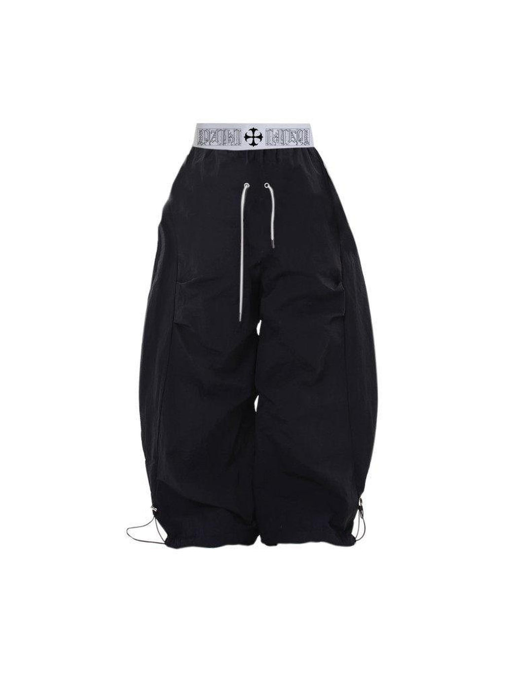 PAIKI Breathable Velvet Embroidered Mid Rise Drawstring Casual Youth Wide-Leg Pants