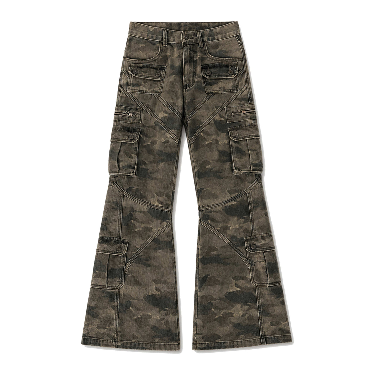 PAIKI_Camouflage_Washed_Multi_Panel_Flare_Women's_Cotton_Cargo_Pants_1074004165571_MISSTT