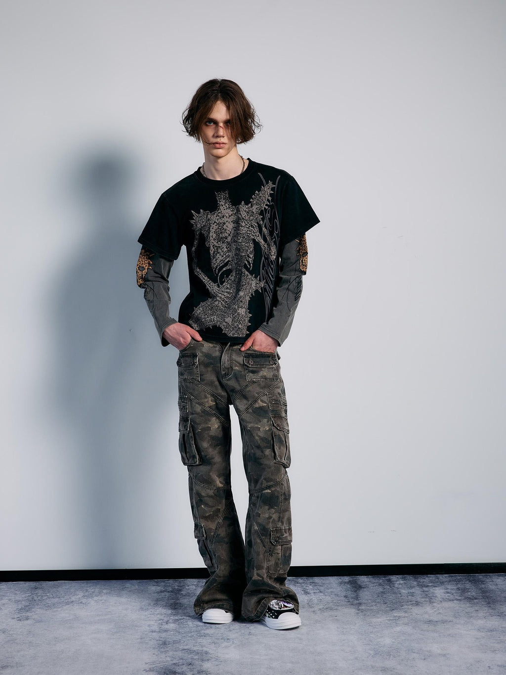 PAIKI Camouflage Washed Multi Panel Flare Women's Cotton Cargo Pants