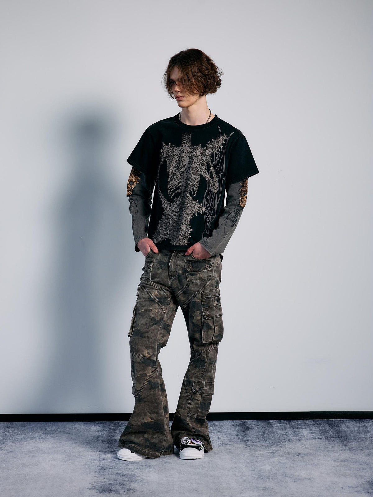 PAIKI Camouflage Washed Multi Panel Flare Women's Cotton Cargo Pants