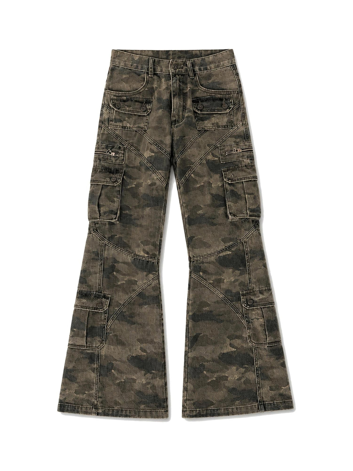 PAIKI Camouflage Washed Multi Panel Flare Women's Cotton Cargo Pants