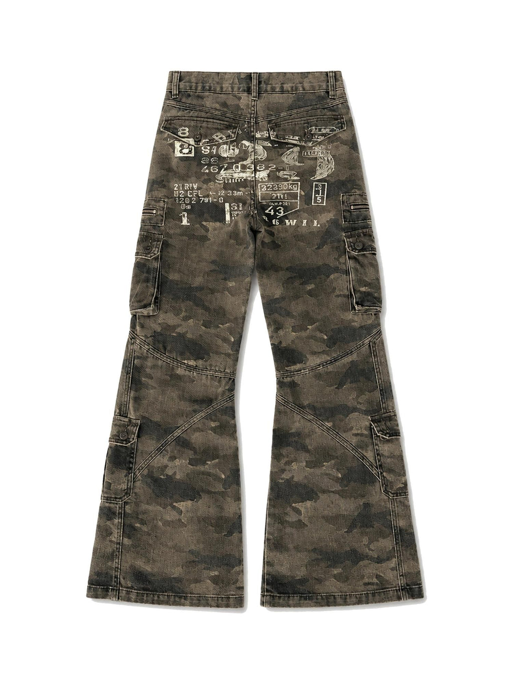 PAIKI Camouflage Washed Multi Panel Flare Women's Cotton Cargo Pants