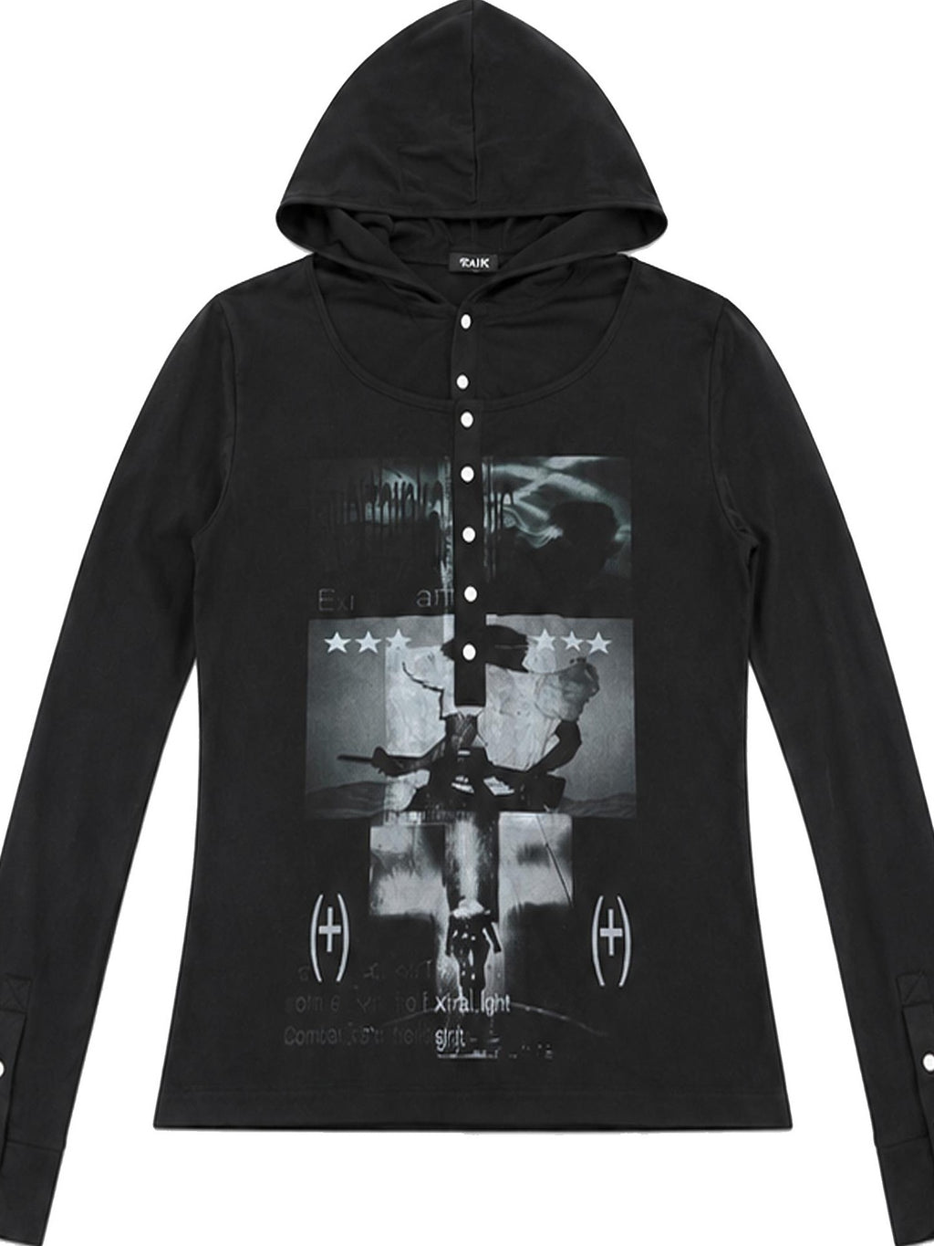 PAIKI Collage Portrait Print Henry Neck Slim Fit Women's Pullover Hoodies