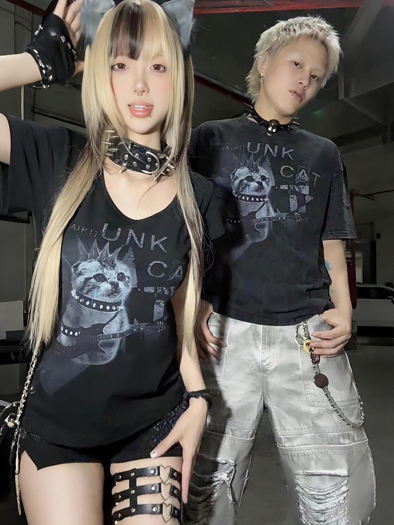 PAIKI Colorfast Cotton Loose Skull Print Unisex Casual Crew Neck Short Sleeve T-Shirts