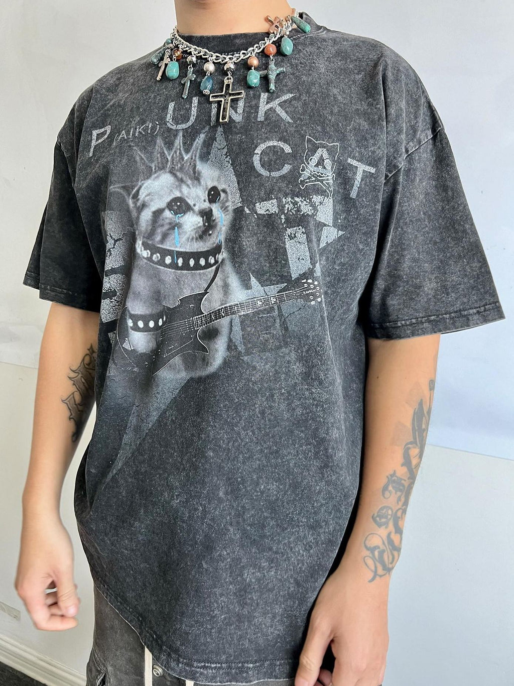 PAIKI Colorfast Cotton Loose Skull Print Unisex Casual Crew Neck Short Sleeve T-Shirts