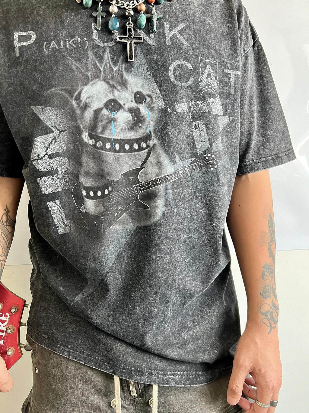 PAIKI Colorfast Cotton Loose Skull Print Unisex Casual Crew Neck Short Sleeve T-Shirts