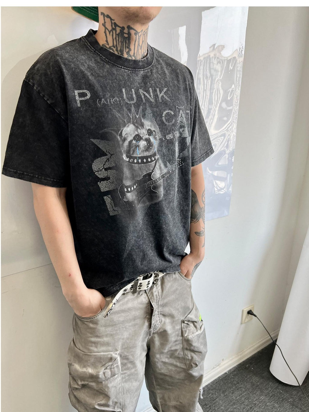 PAIKI Colorfast Cotton Loose Skull Print Unisex Casual Crew Neck Short Sleeve T-Shirts