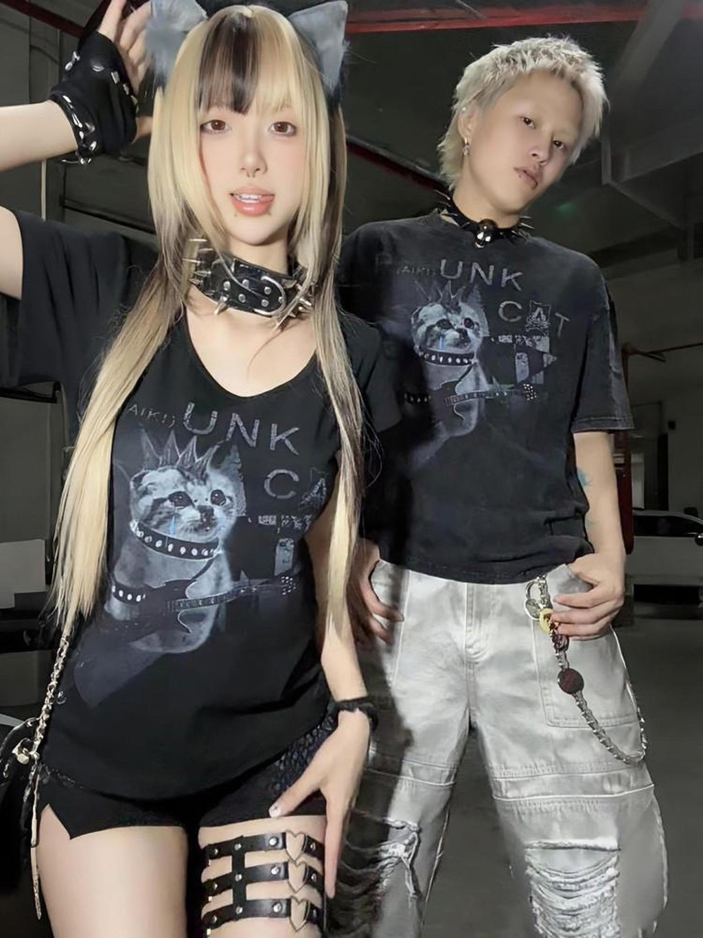 PAIKI Colorfast Cotton Loose Skull Print Unisex Casual Crew Neck Short Sleeve T-Shirts