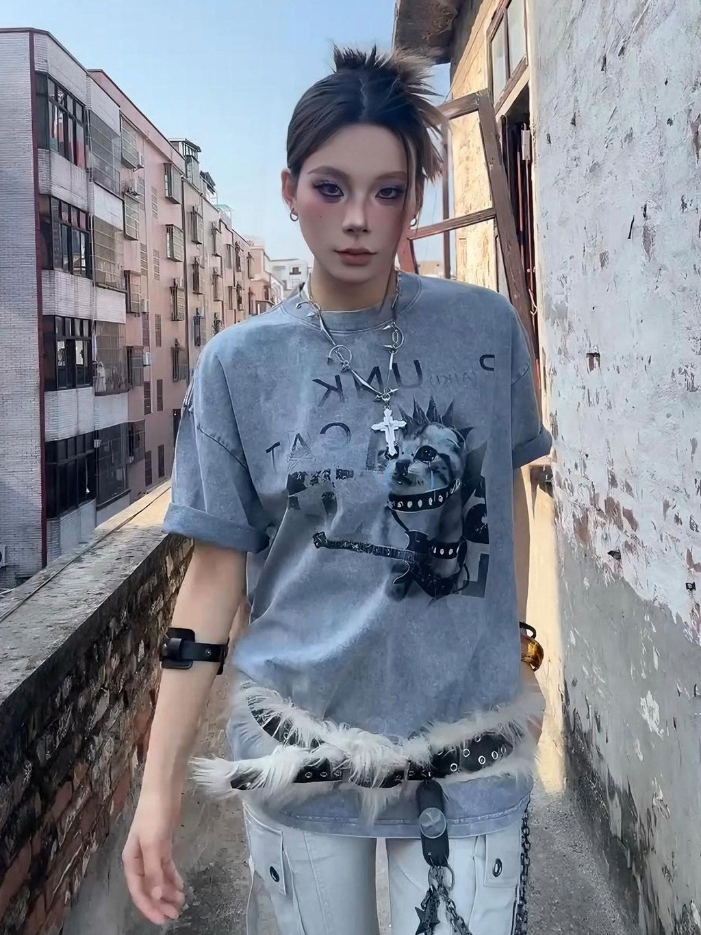 PAIKI Colorfast Cotton Loose Skull Print Unisex Casual Crew Neck Short Sleeve T-Shirts