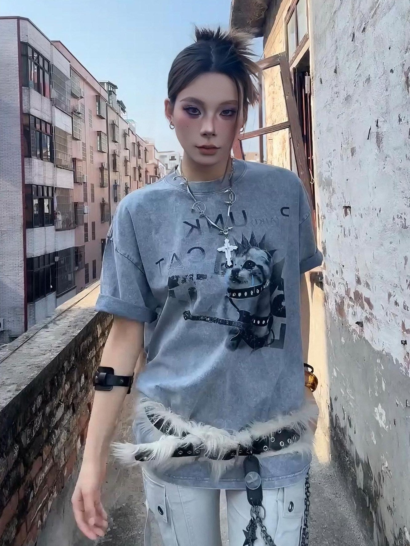 PAIKI Colorfast Cotton Loose Skull Print Unisex Casual Crew Neck Short Sleeve T-Shirts