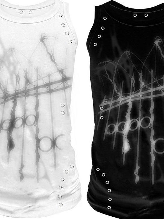 PAIKI Colorfast Slim Skull Demon Print Crewneck Unisex Cotton Black Tank Tops