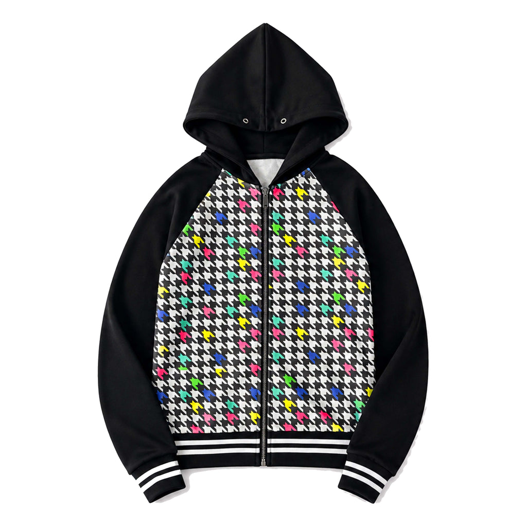 PAIKI_Colorful_Houndstooth_Print_Spike_Hat_Punk_Women's_Cotton_Zip-up_Hoodies_1074007849279_MISSTT