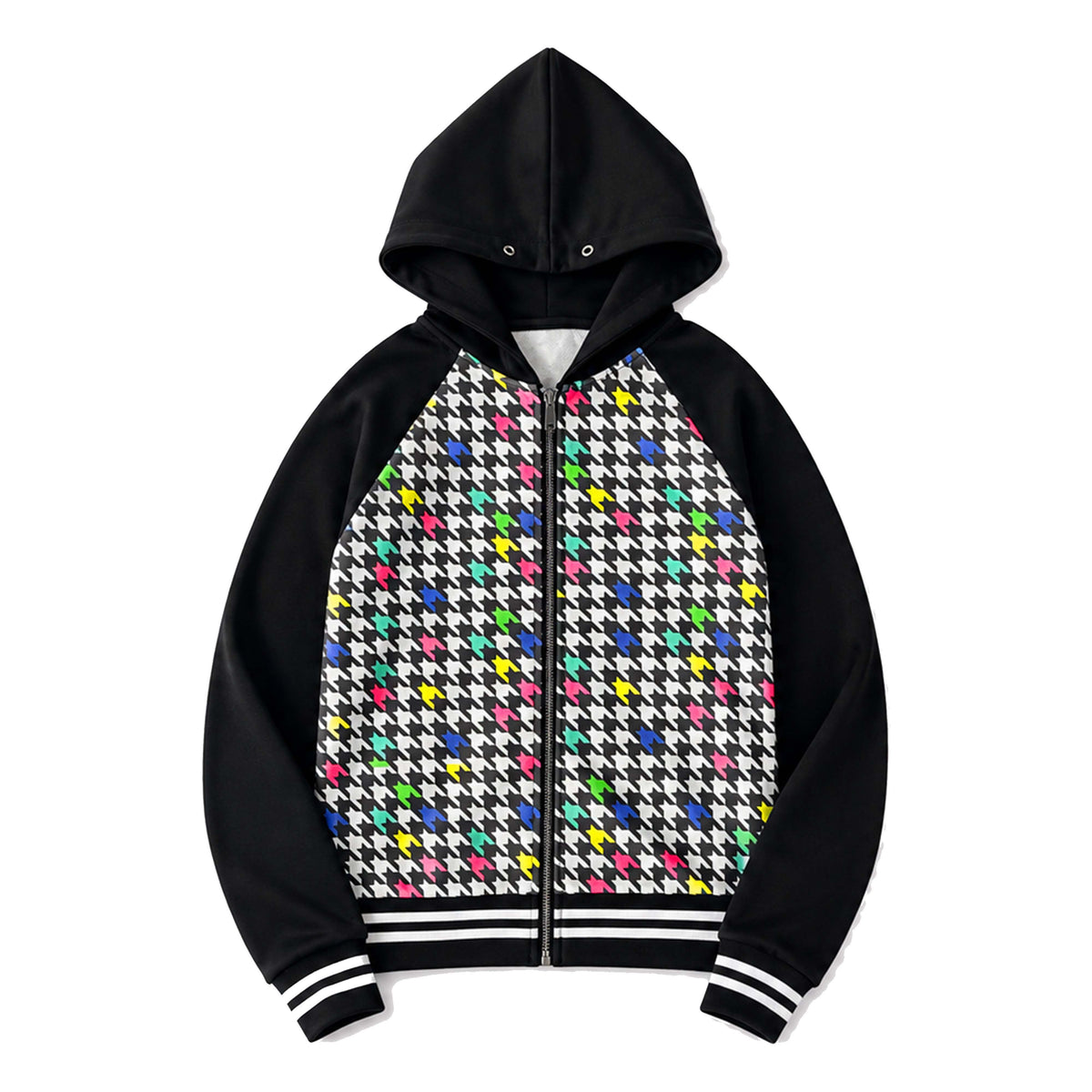 PAIKI_Colorful_Houndstooth_Print_Spike_Hat_Punk_Women's_Cotton_Zip-up_Hoodies_1074007849279_MISSTT