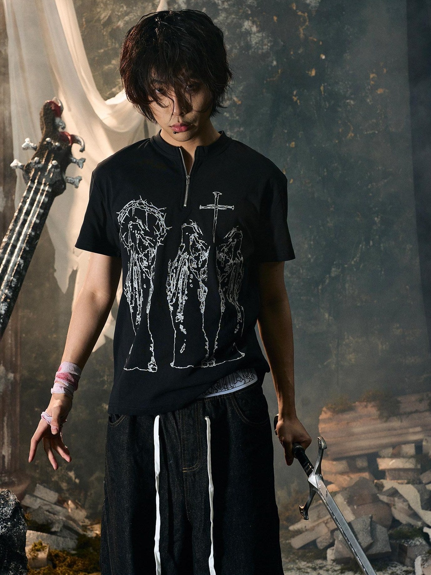 Cooling Antibacterial Loose Fit Letter Print Men Cotton Short Sleeve T-Shirts