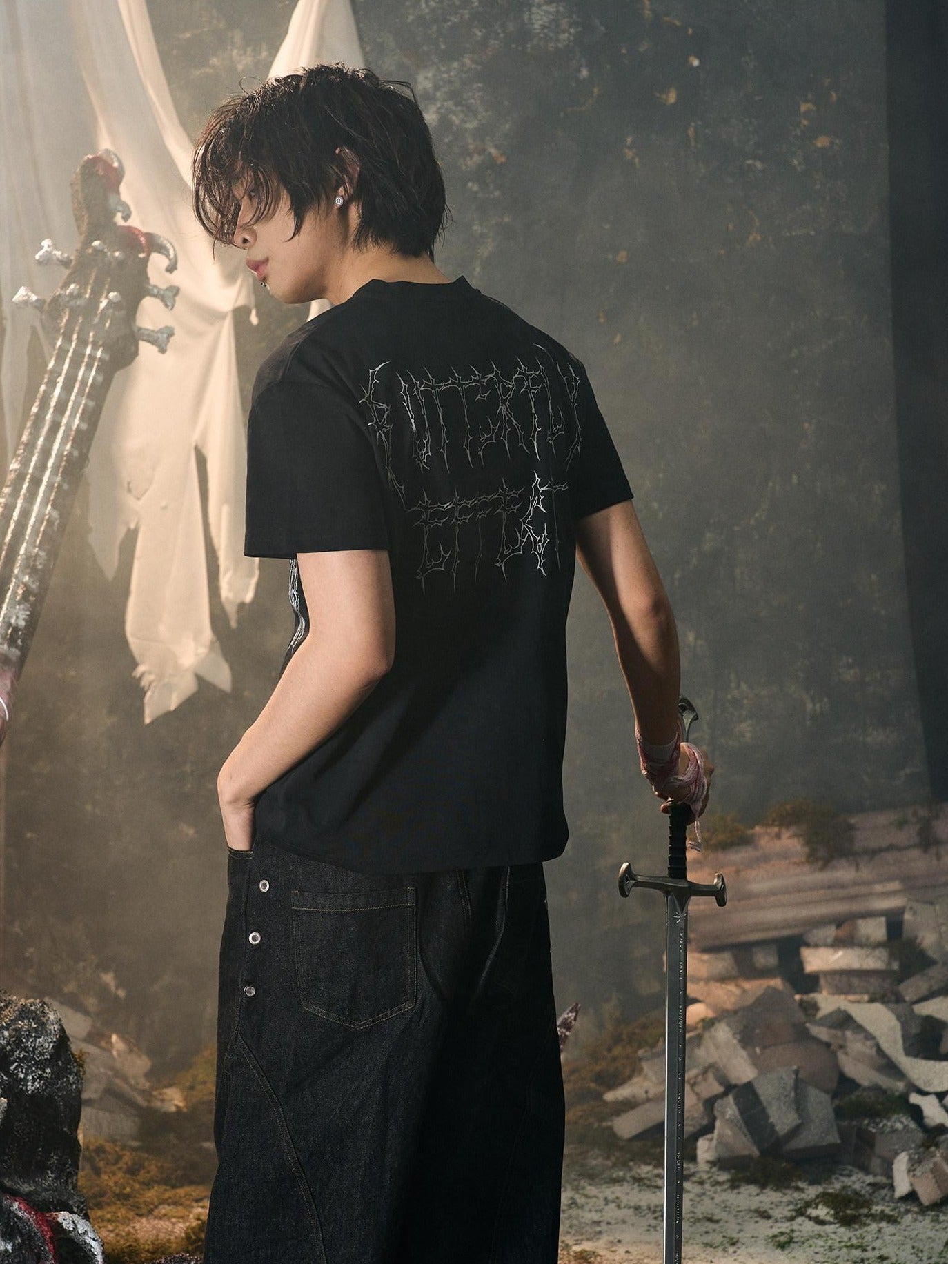 Cooling Antibacterial Loose Fit Letter Print Men Cotton Short Sleeve T-Shirts