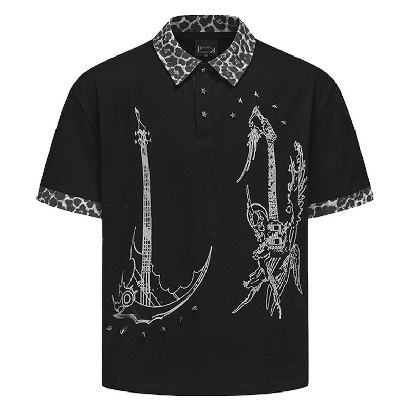 PAIKI_Cooling_Cotton_Loose_Polo_Collar_Metal_Trim_Unisex_Black_Short_Sleeve_T-Shirts_MISSTT