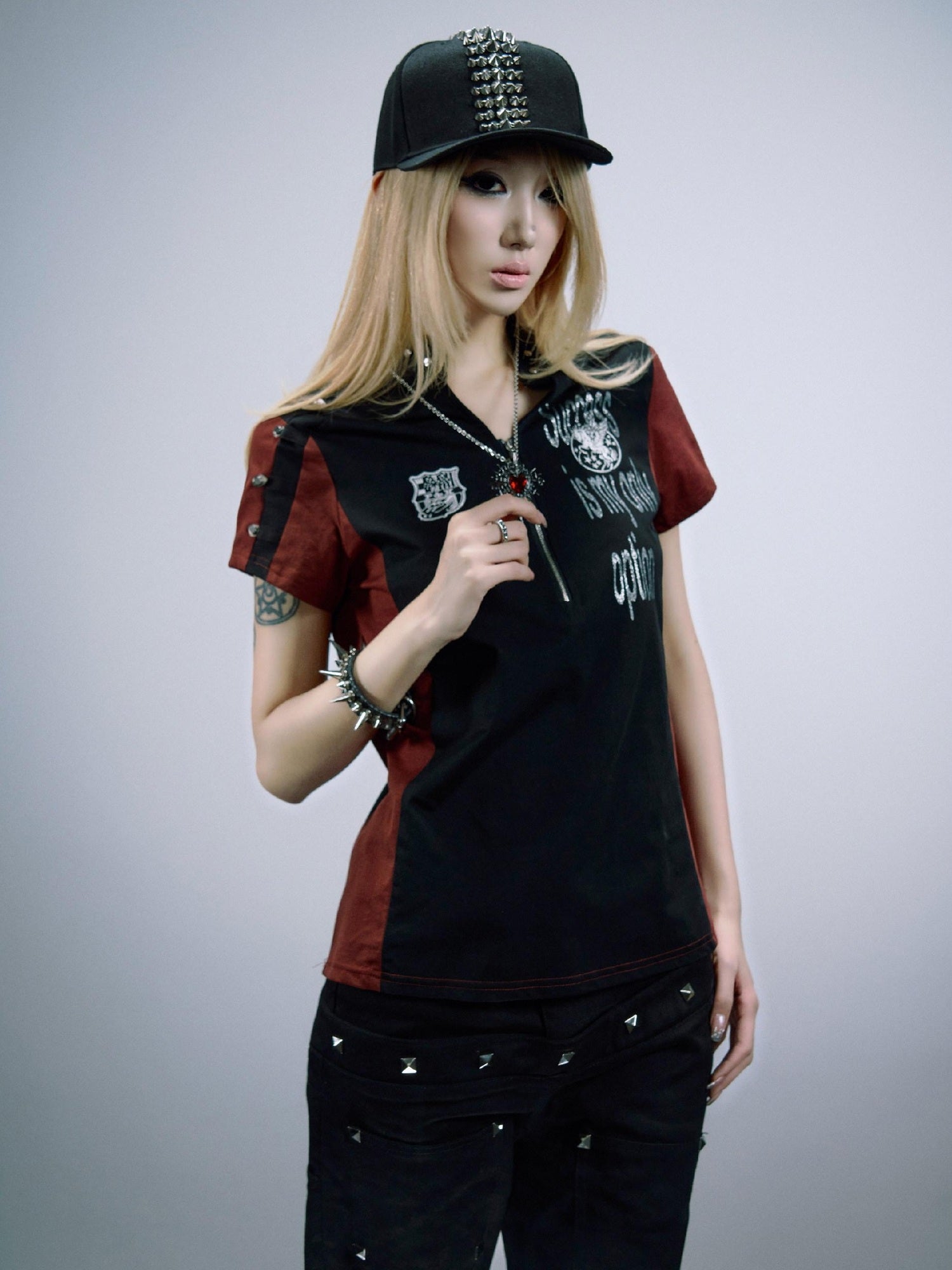 PAIKI Cooling Cotton Slim Fit Henley Zip Letter Print Unisex Short Sleeve T-Shirts