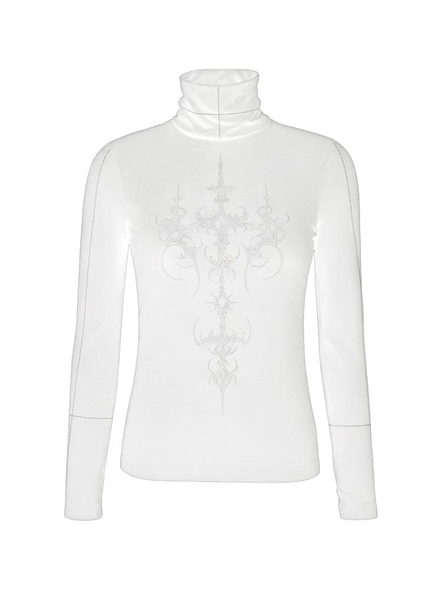 PAIKI Cozy Warm Asymmetric Gothic Turtleneck Men Patterned Polyester Knit Sweaters