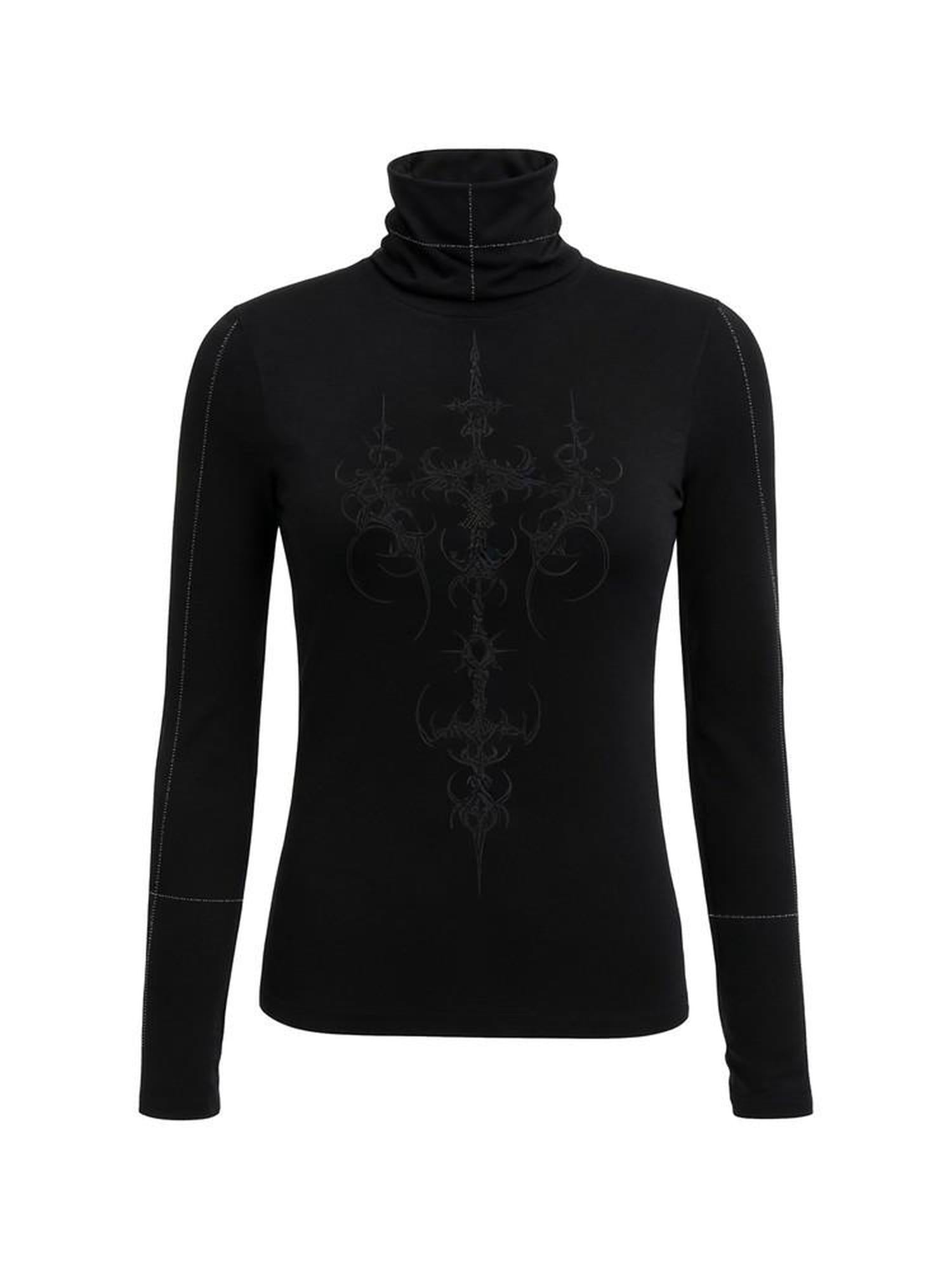 PAIKI Cozy Warm Asymmetric Gothic Turtleneck Men Patterned Polyester Knit Sweaters