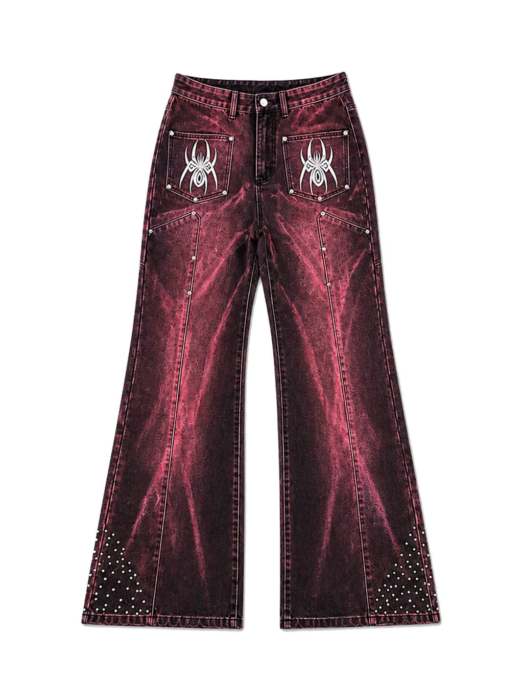PAIKI Crimson Beaded Embroidered Washed Women's Cotton Bootcut Jeans