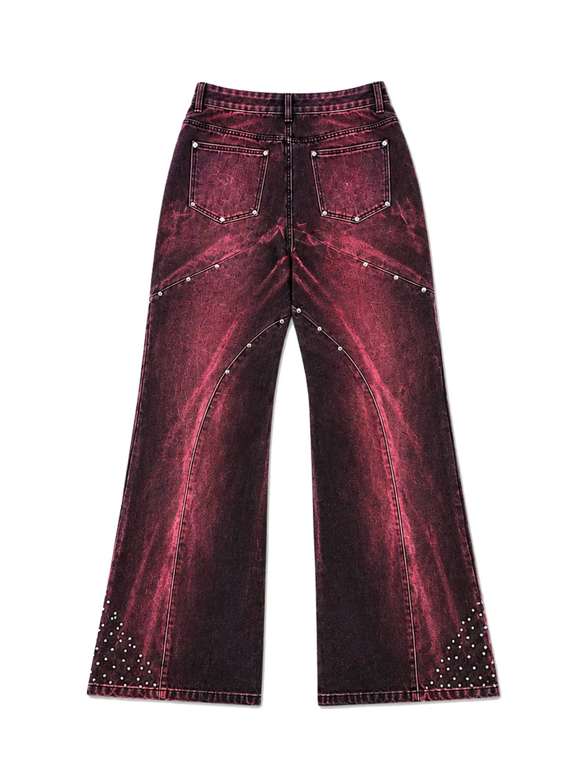 PAIKI Crimson Beaded Embroidered Washed Women's Cotton Bootcut Jeans