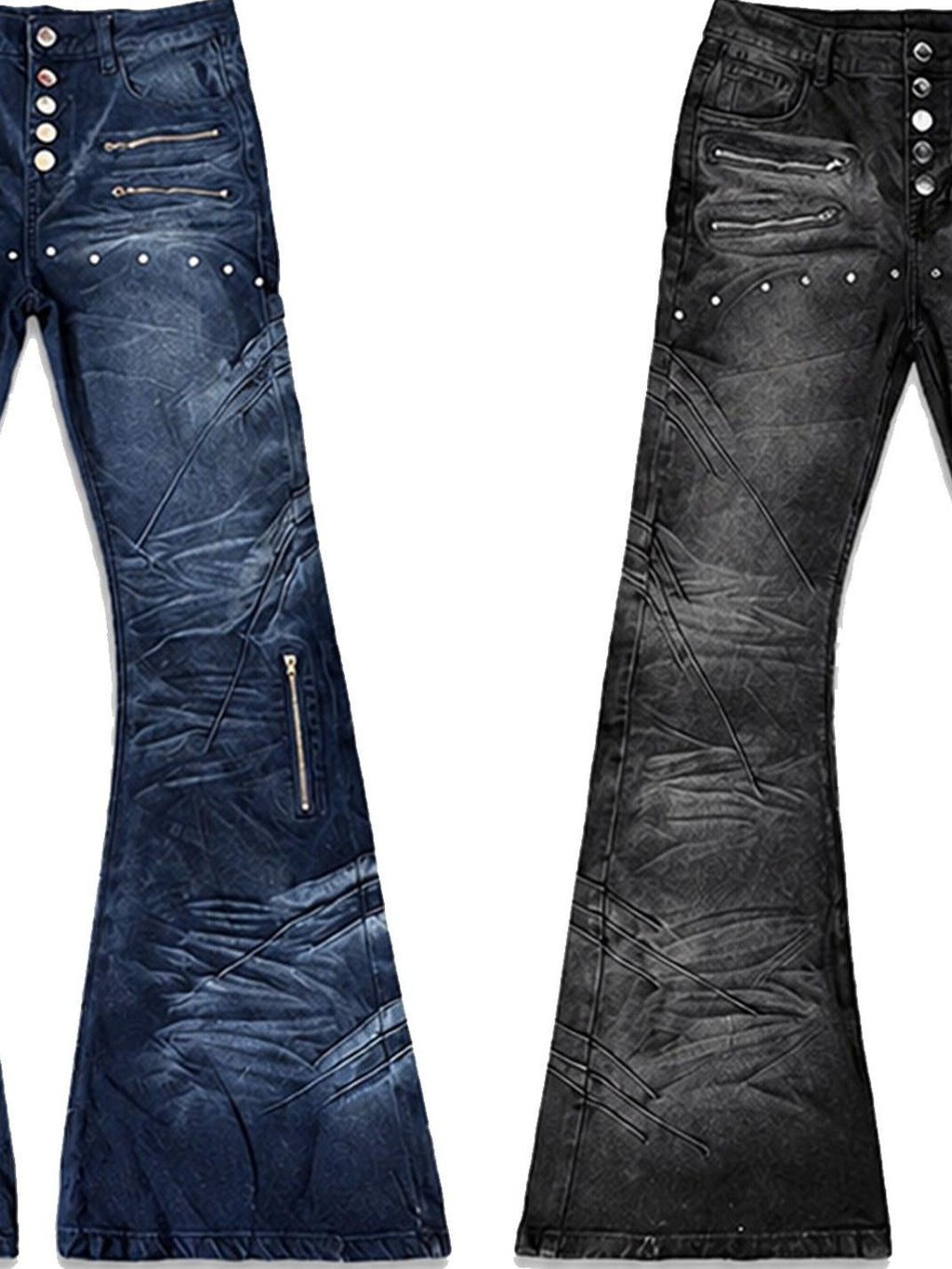 PAIKI Curved Blade Washed Zip Detail Women's Distressed Jeans