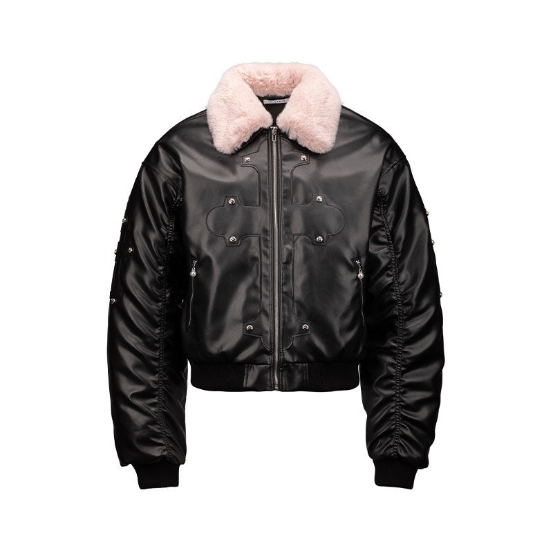 PAIKI_Detachable_Fur_Collar_Embroidered_Devil_Gothic_Straight_Fit_Pu_Puffer_Jackets_MISSTT