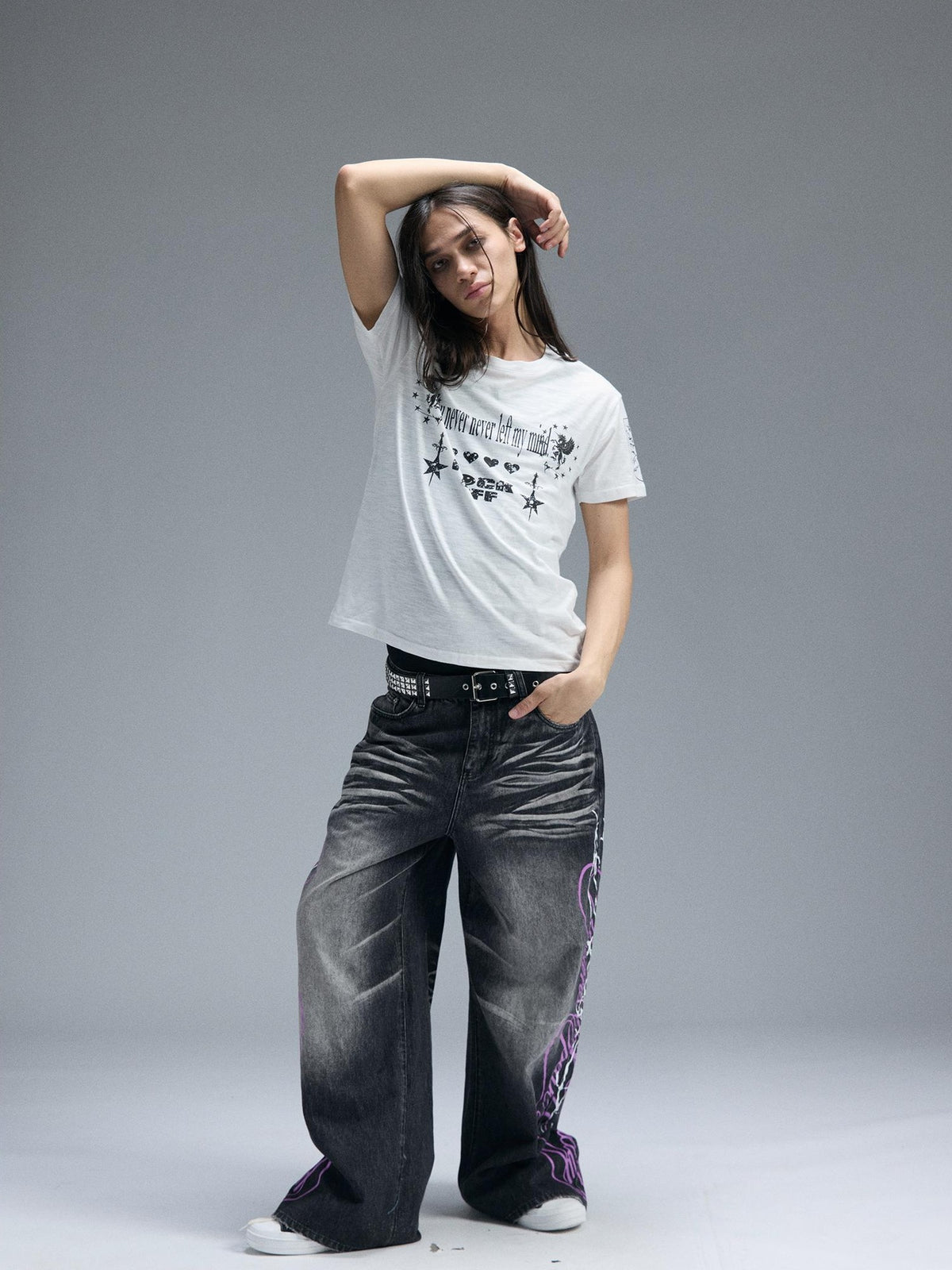 PAIKI Digital Print Letter Round Neck Cotton Women's Short Sleeve T-shirts