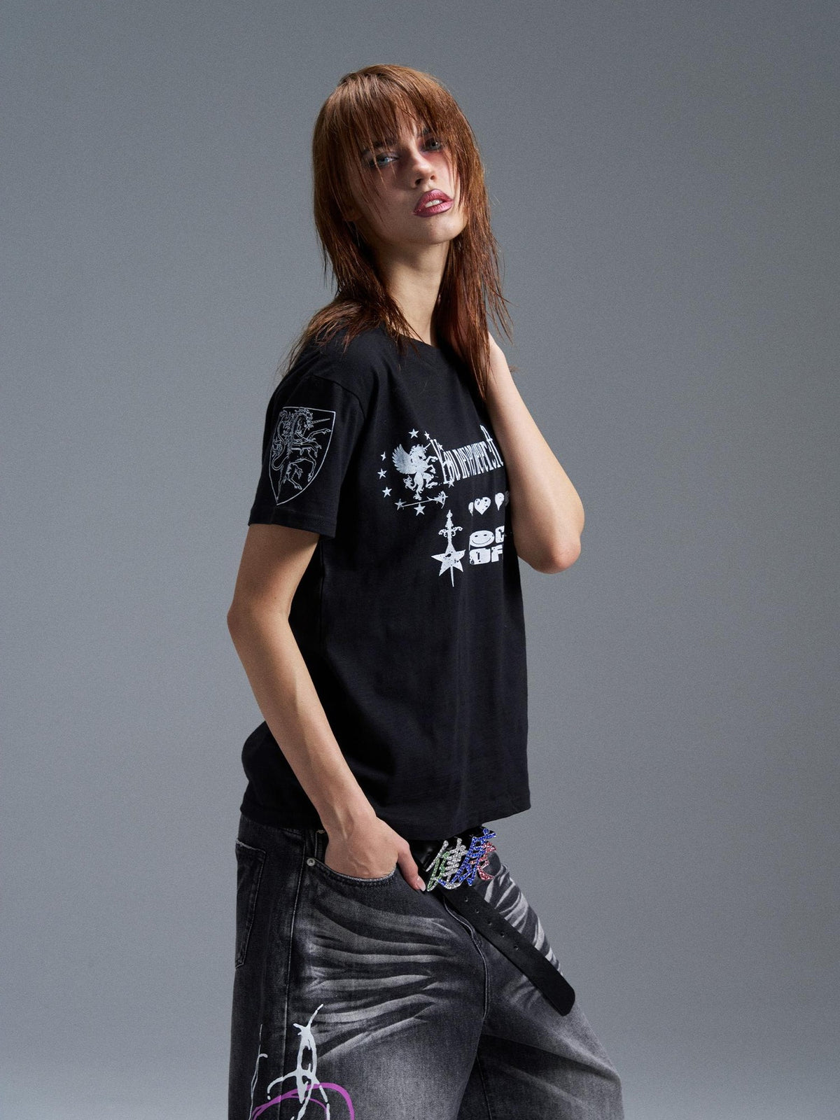 PAIKI Digital Print Letter Round Neck Cotton Women's Short Sleeve T-shirts