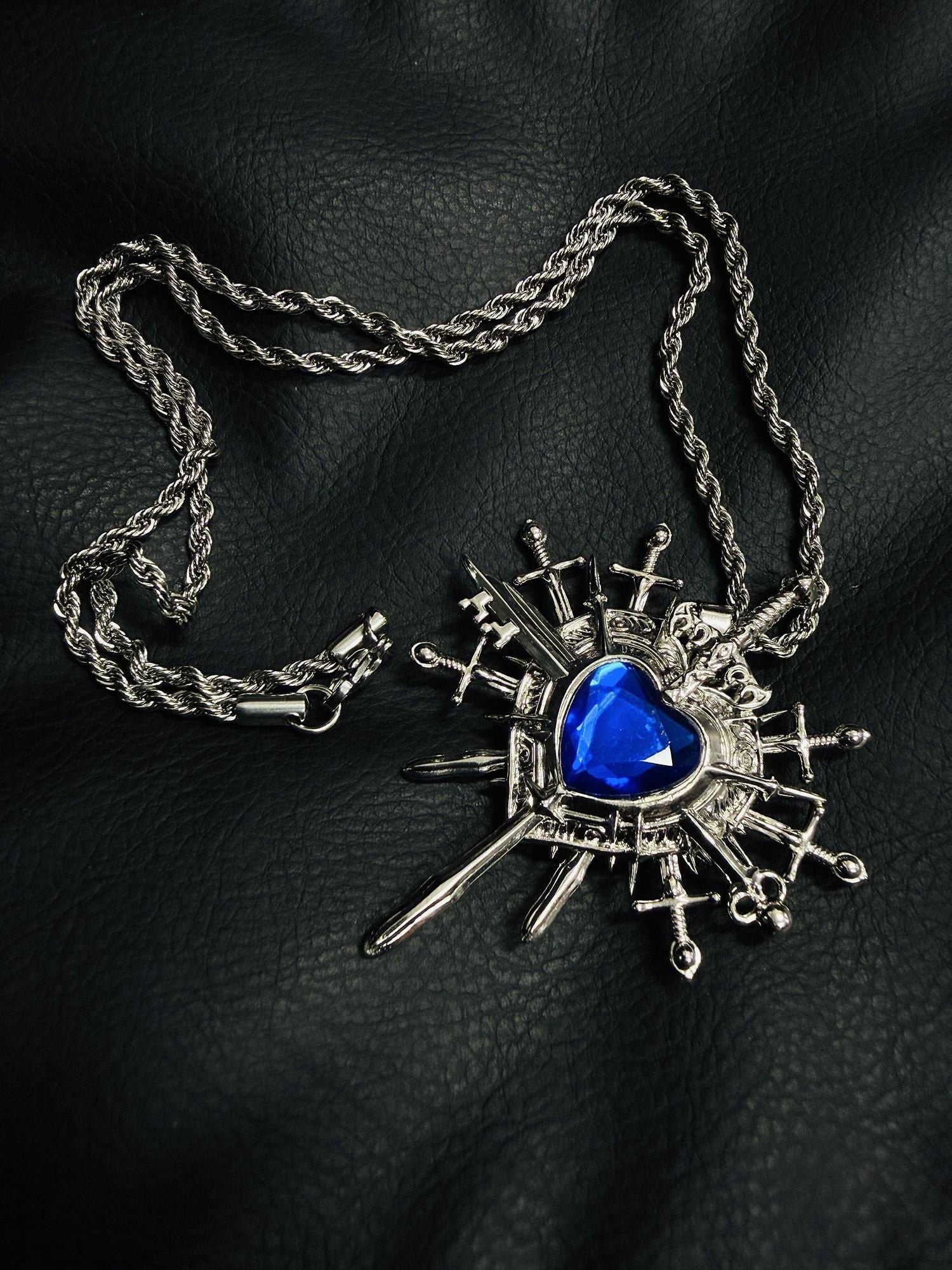 PAIKI Edgy Gemstone Silver Punk Reversible Pendant Unisex Jewelry Necklaces