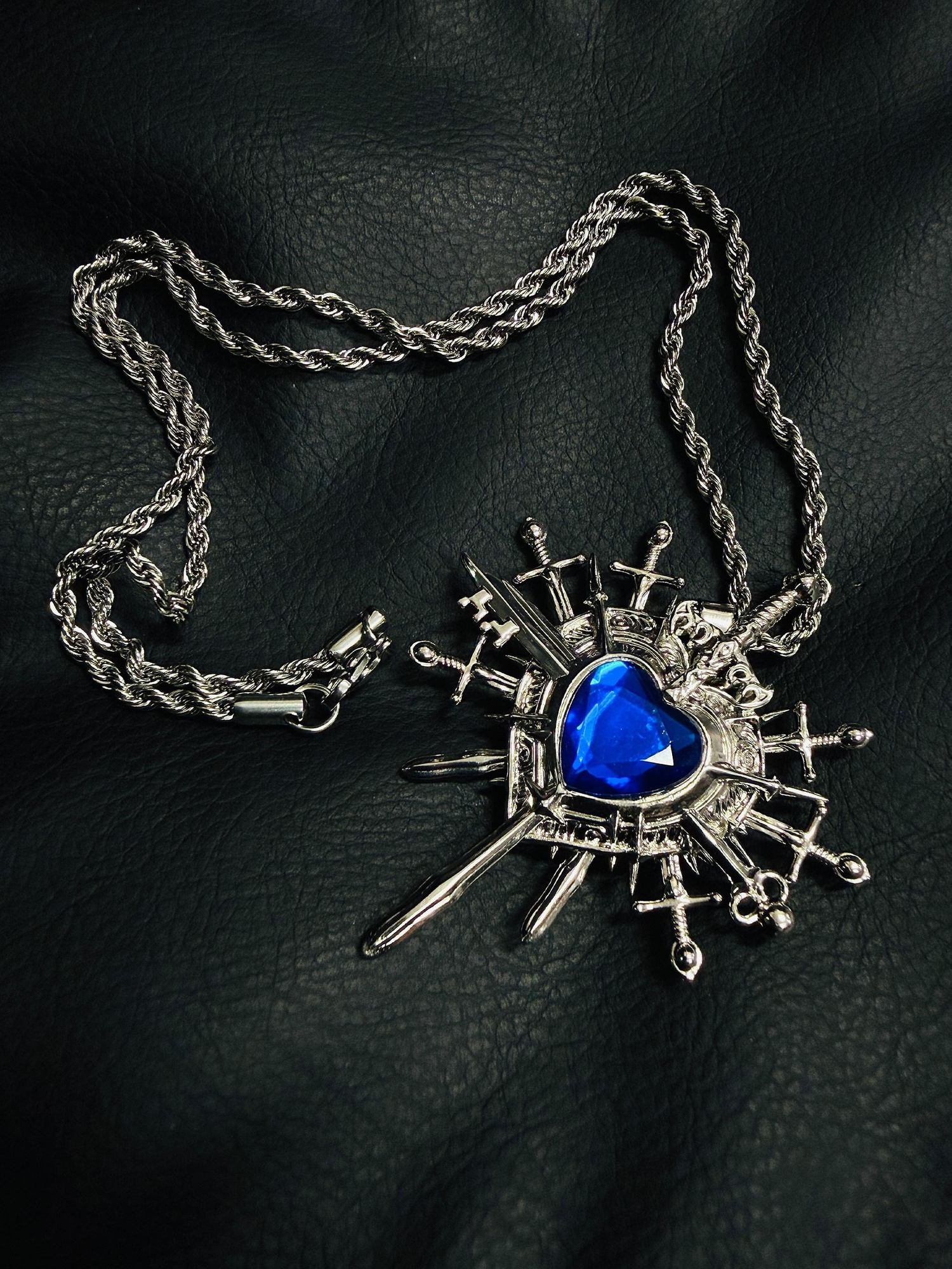 PAIKI Edgy Gemstone Silver Punk Reversible Pendant Unisex Jewelry Necklaces