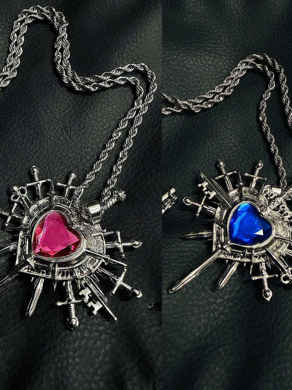 PAIKI Edgy Gemstone Silver Punk Reversible Pendant Unisex Jewelry Necklaces