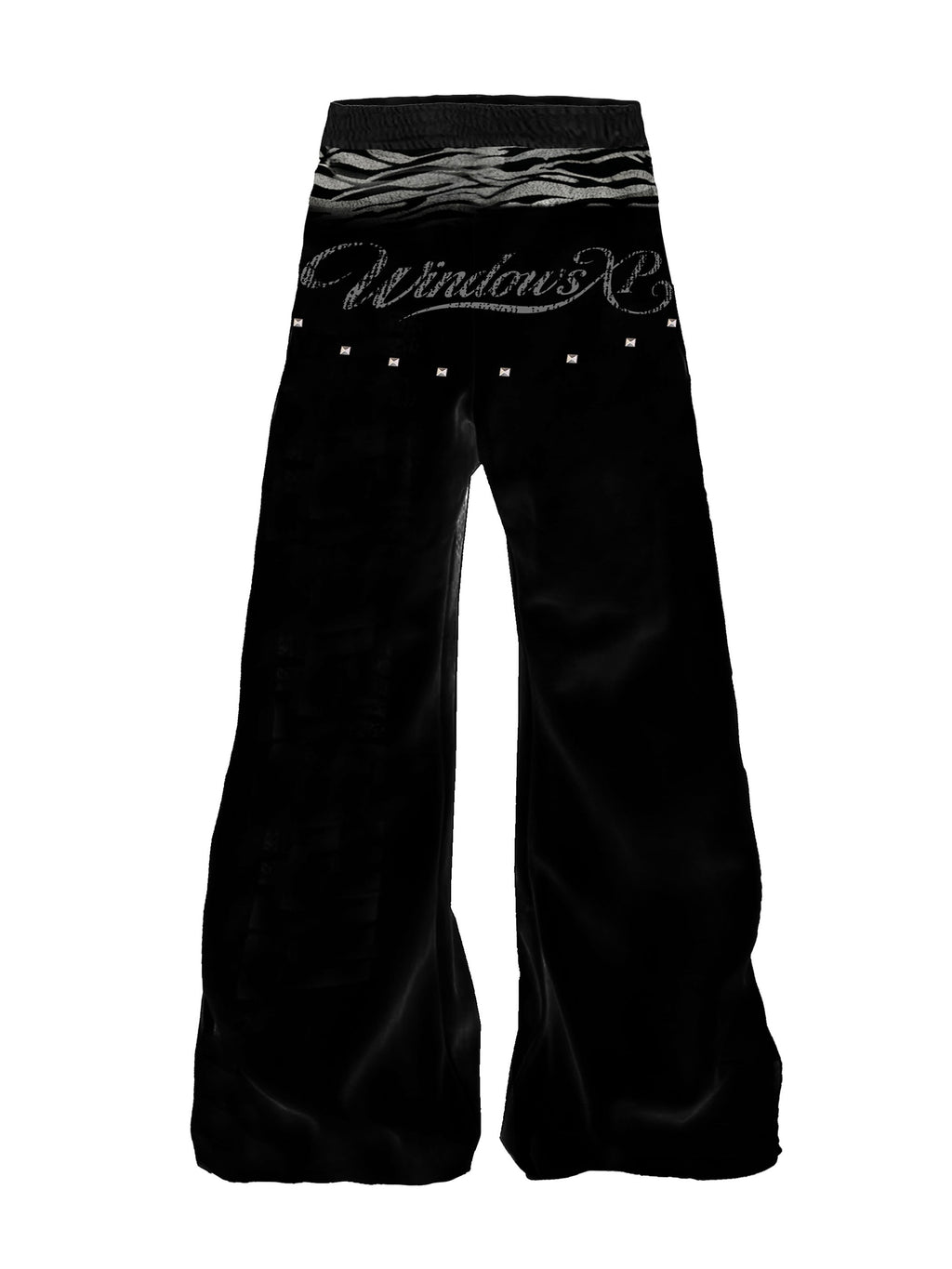 PAIKI_Elastic_Waist_Relaxed_Micro_Flare_Patchwork_Print_Unisex_Polyester_Chinos_MISSTT
