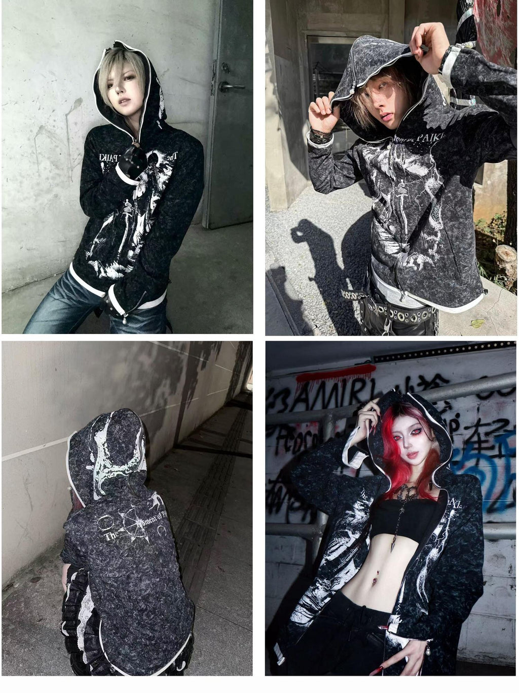 PAIKI Embossed Printed Slim Fit Hooded Zip Front Unisex Youth Side Pockets Hoodies