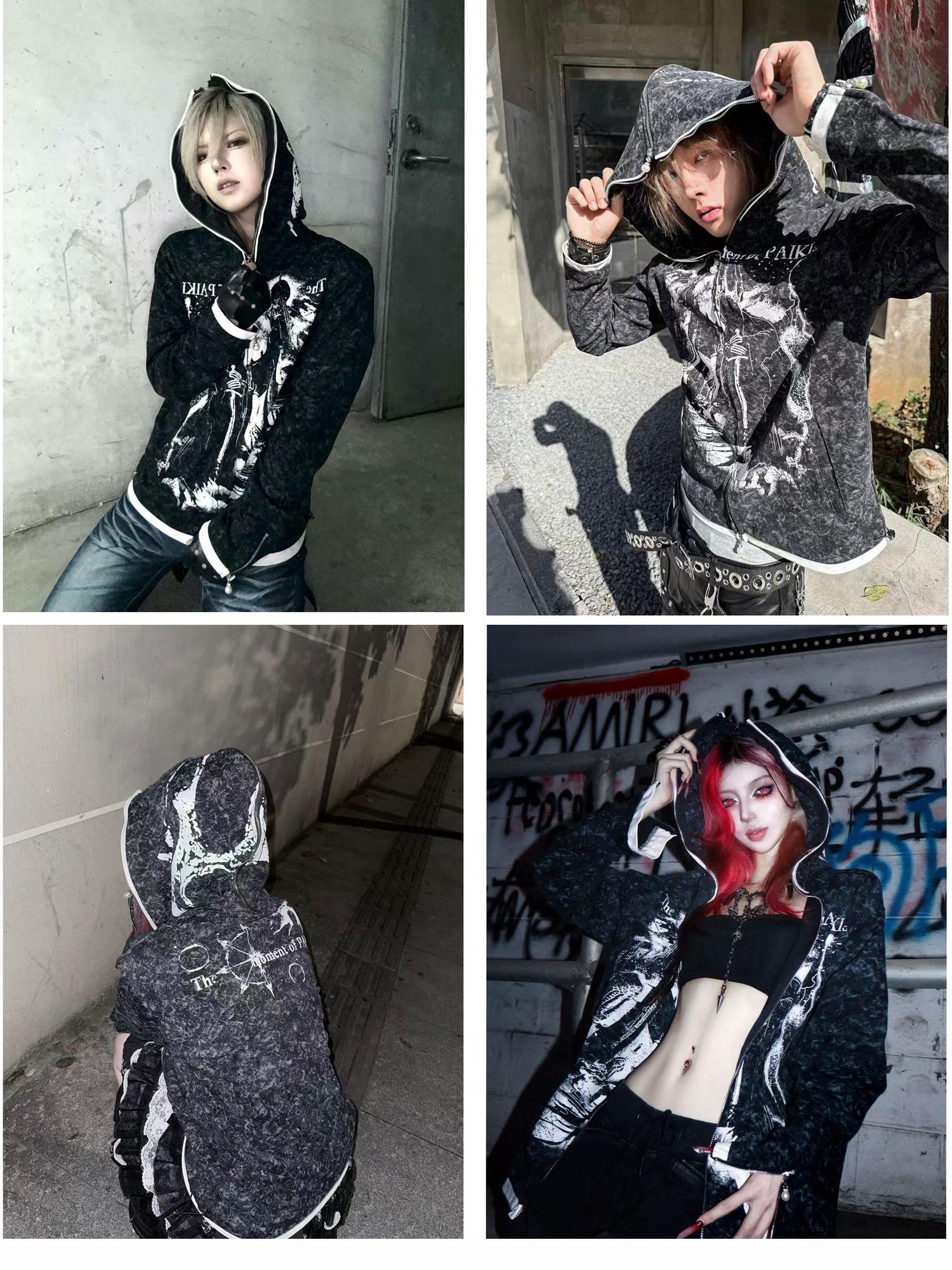 PAIKI Embossed Printed Slim Fit Hooded Zip Front Unisex Youth Side Pockets Hoodies