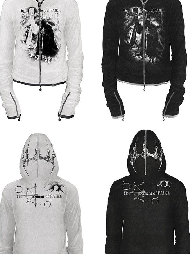 PAIKI Embossed Printed Slim Fit Hooded Zip Front Unisex Youth Side Pockets Hoodies