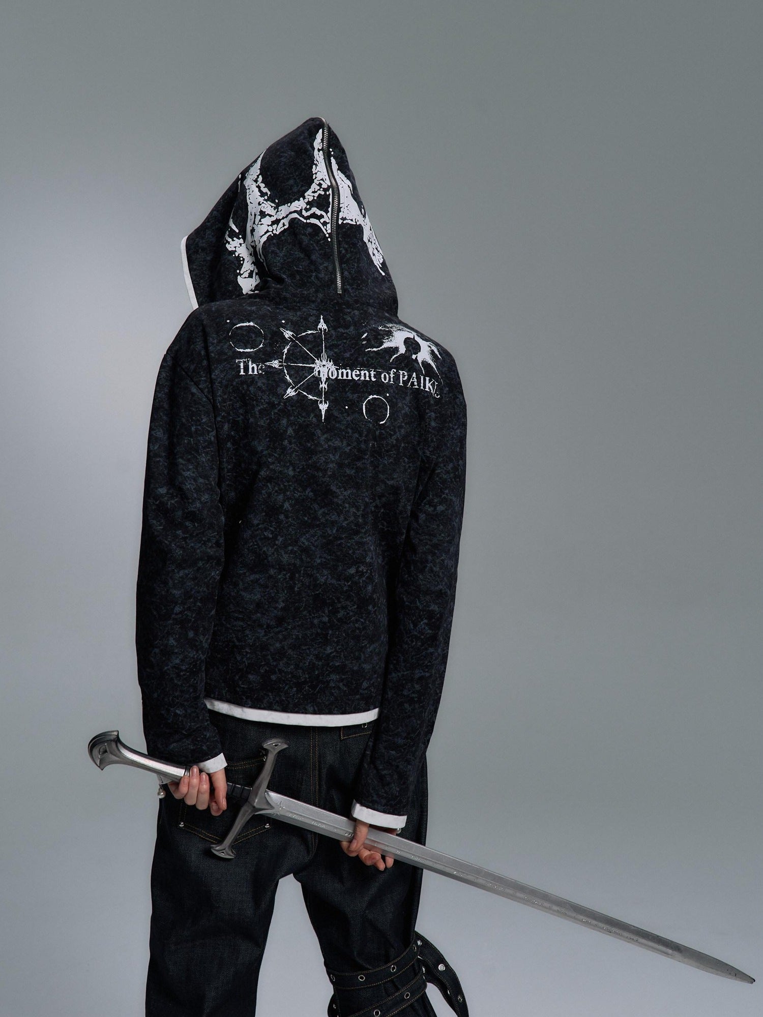 PAIKI Embossed Printed Slim Fit Hooded Zip Front Unisex Youth Side Pockets Hoodies
