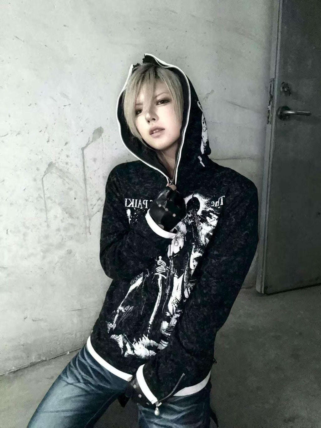 PAIKI Embossed Printed Slim Fit Hooded Zip Front Unisex Youth Side Pockets Hoodies
